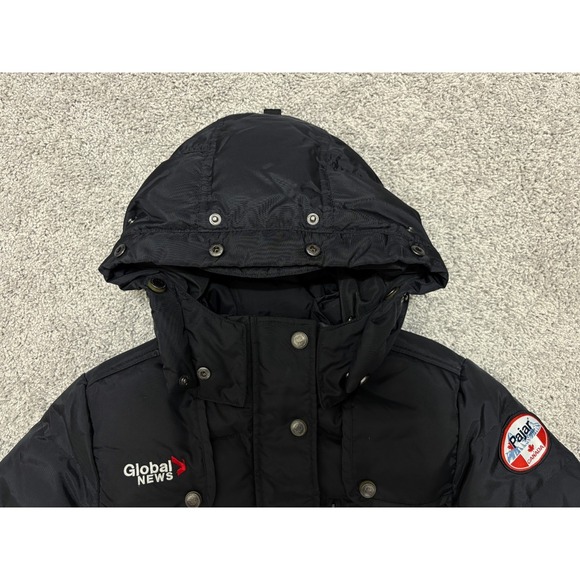 PAJAR Down Coat Puffer Jacket Hooded Pockets Global News Black Womens Medium - Picture 2 of 16